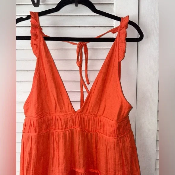 Anthropologie Celadon Flame Orange Backless Midi Dress NWT Size L - Picture 4 of 8